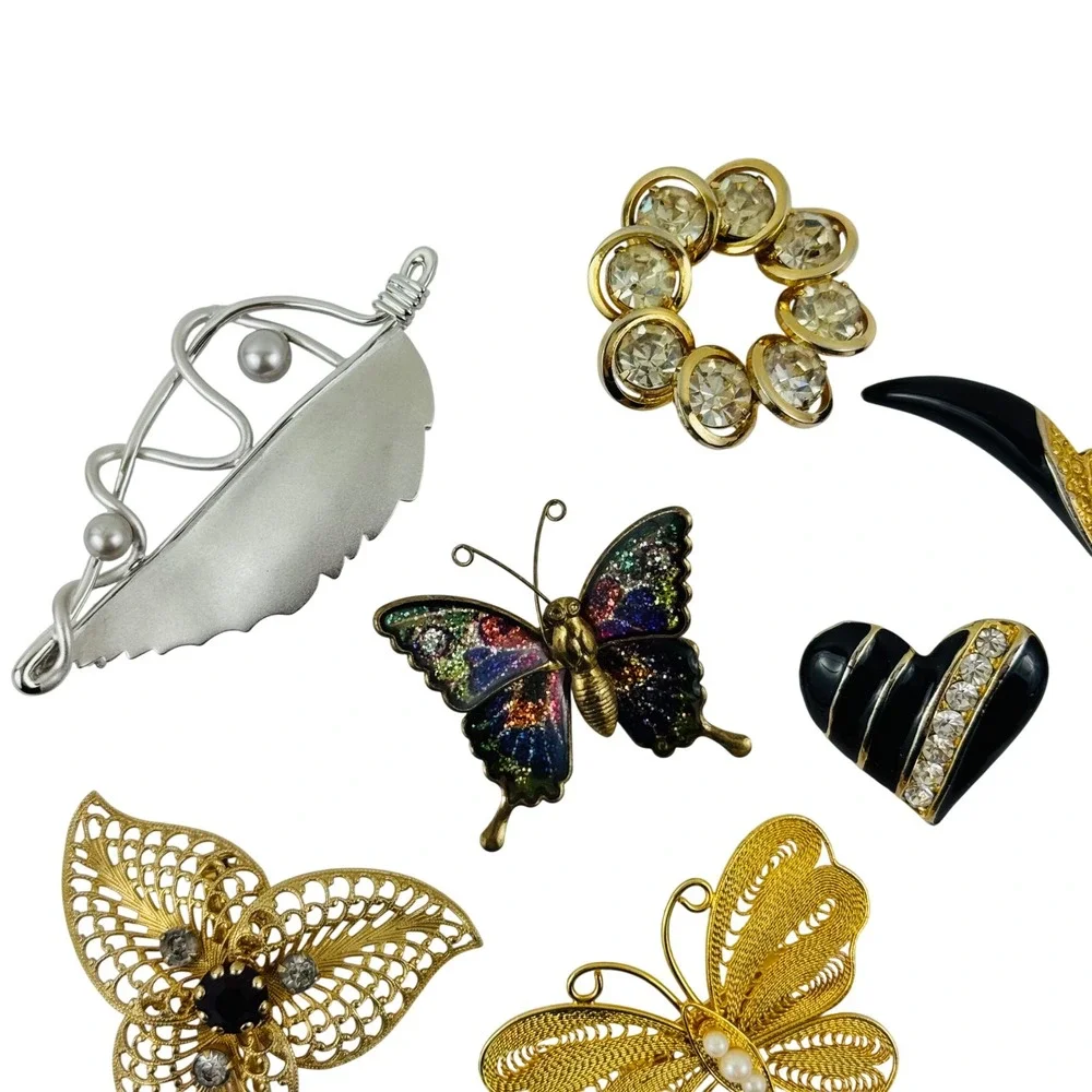 Vintage Brooch Pin Lot 10pc Trifari Monet Gold Silver Tone‎ Butterfly Leaf Heart